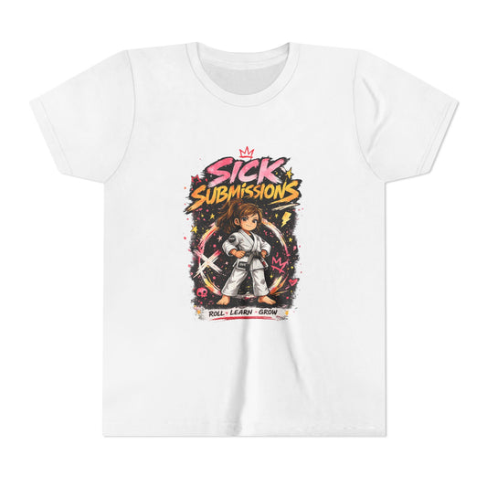 Sick Submissions Youth Girls White Graphic Tee – Soft Kids T-Shirt