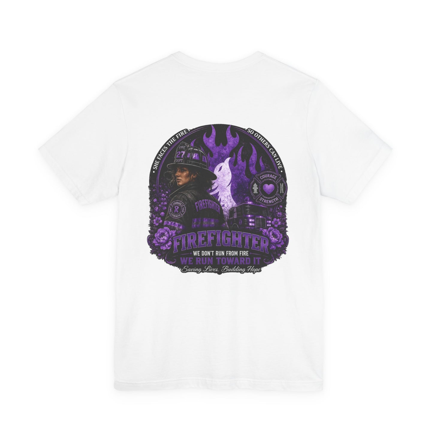 Women’s Firefighter Shirt – We Run Toward It | Purple Courage Fire & Rescue Graphic Tee