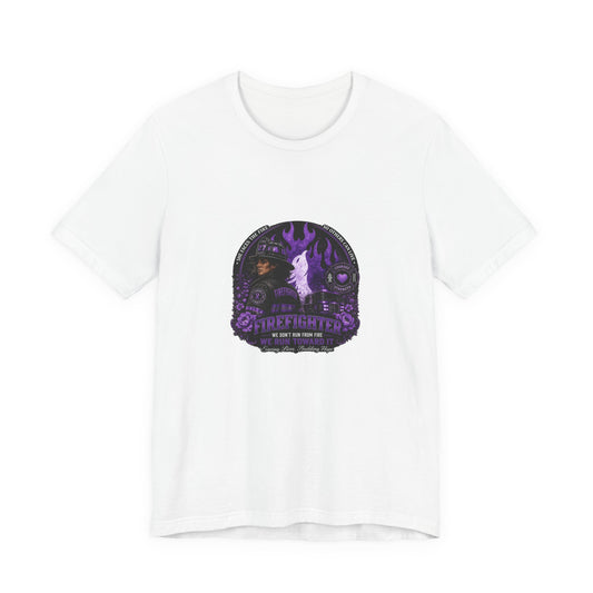 Women’s Firefighter Shirt – We Run Toward It | Purple Courage Fire & Rescue Graphic Tee