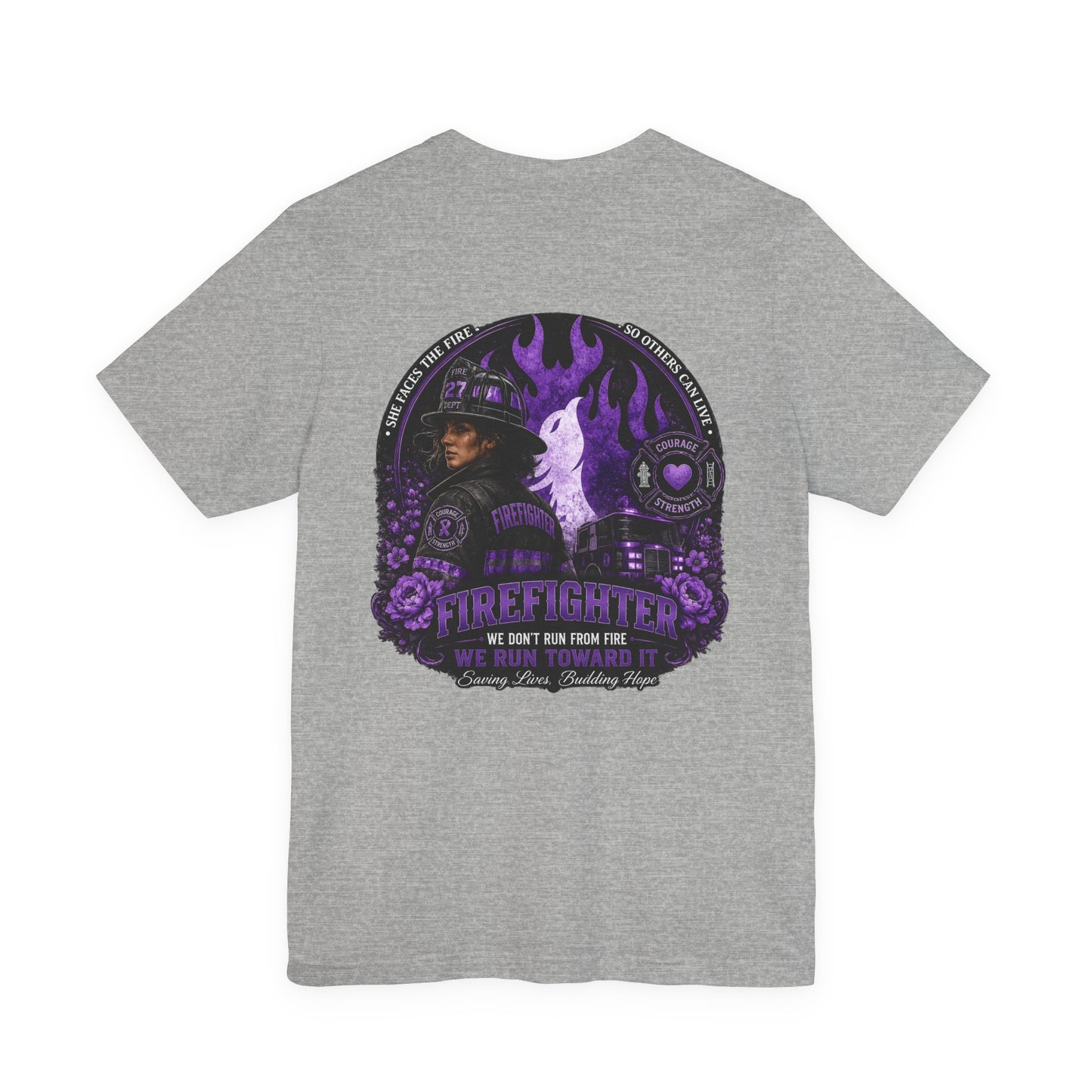 Women’s Firefighter Shirt – We Run Toward It | Purple Courage Fire & Rescue Graphic Tee